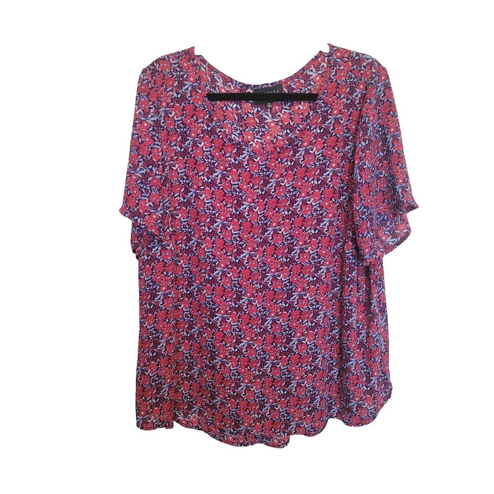 Premise Woman Floral Short Sleeve Top Size 2X